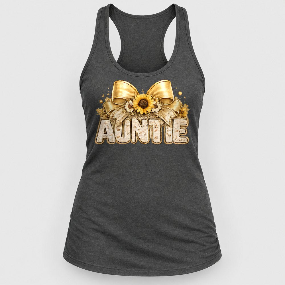 Auntie Sunflower Bow Racerback Tank