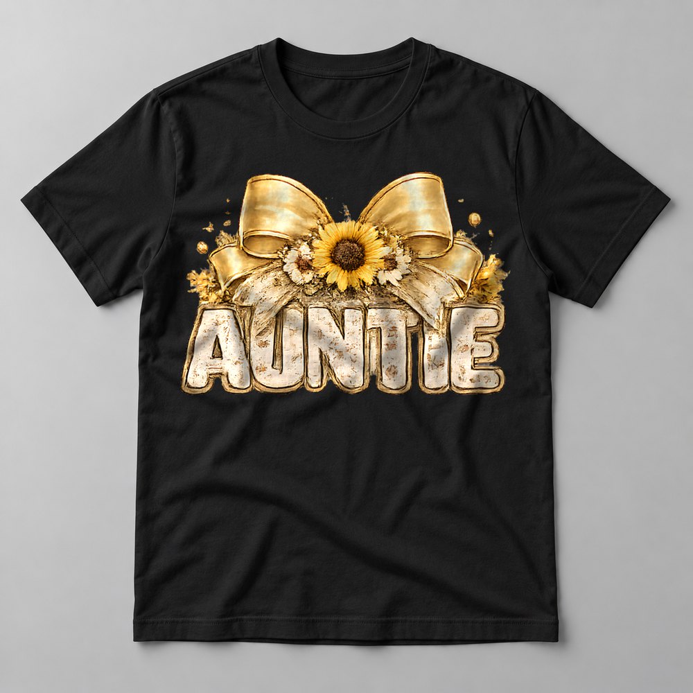 Auntie Sunflower Bow tee in Black