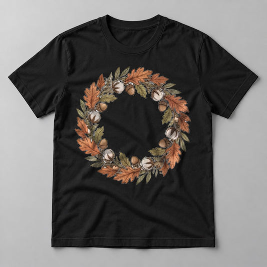 Autumn Cotton Wreath tee in Black