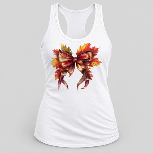 Autumn Leaf Bow racerback tank in White