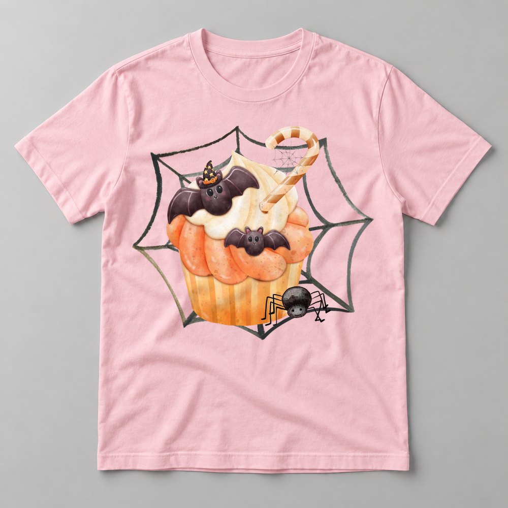 Bat Cupcake Web tee in Soft Pink