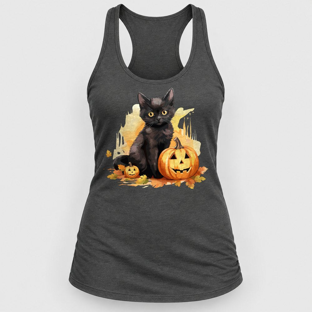 Black Cat Jack-o-Lantern Racerback Tank