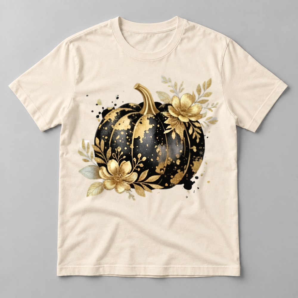 Black & Gold Floral Pumpkin Fall Tee