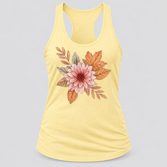 Blush Dahlia & Leaves racerback tank in Banana Cream