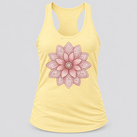 Blush Mandala Flower racerback tank in Banana Cream