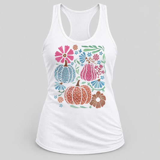 Boho Leopard Pumpkins racerback tank in White