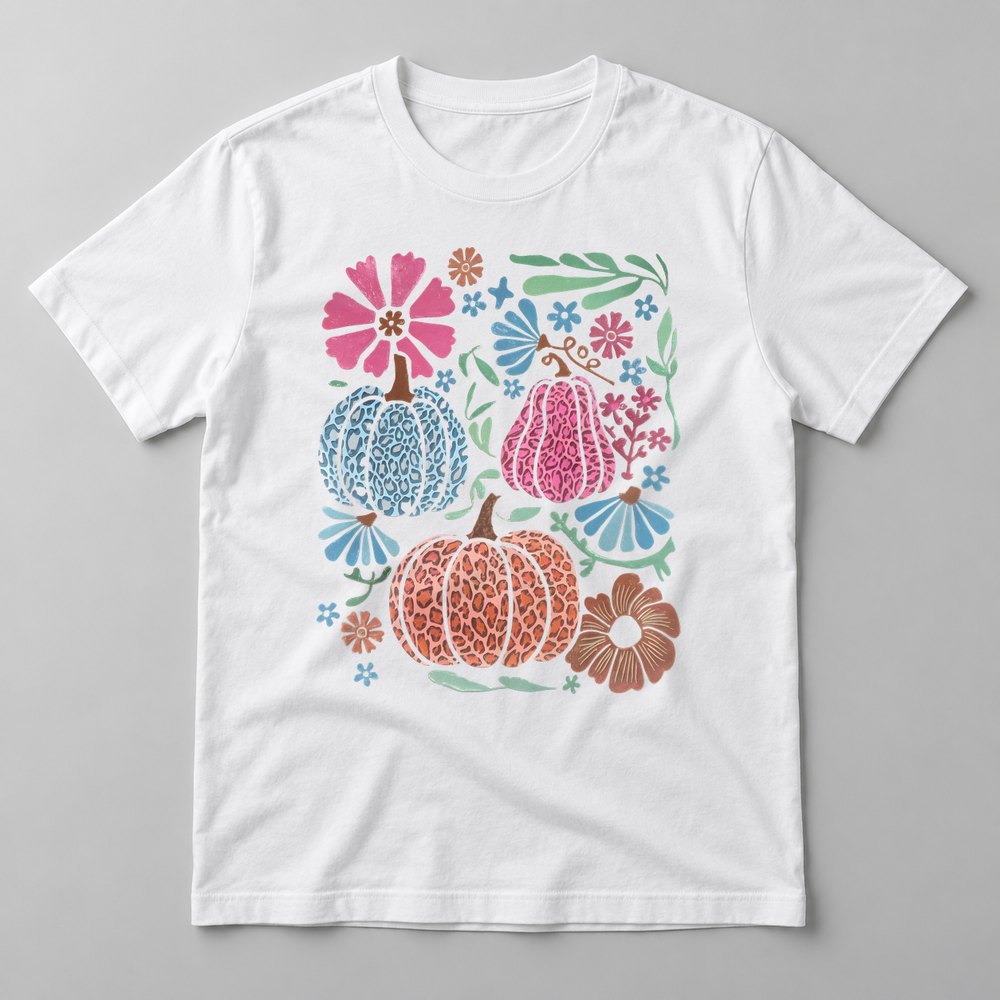 Boho Leopard Pumpkins pressed on a White tee