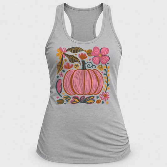 Boho Pink Pumpkin racerback tank in Silver