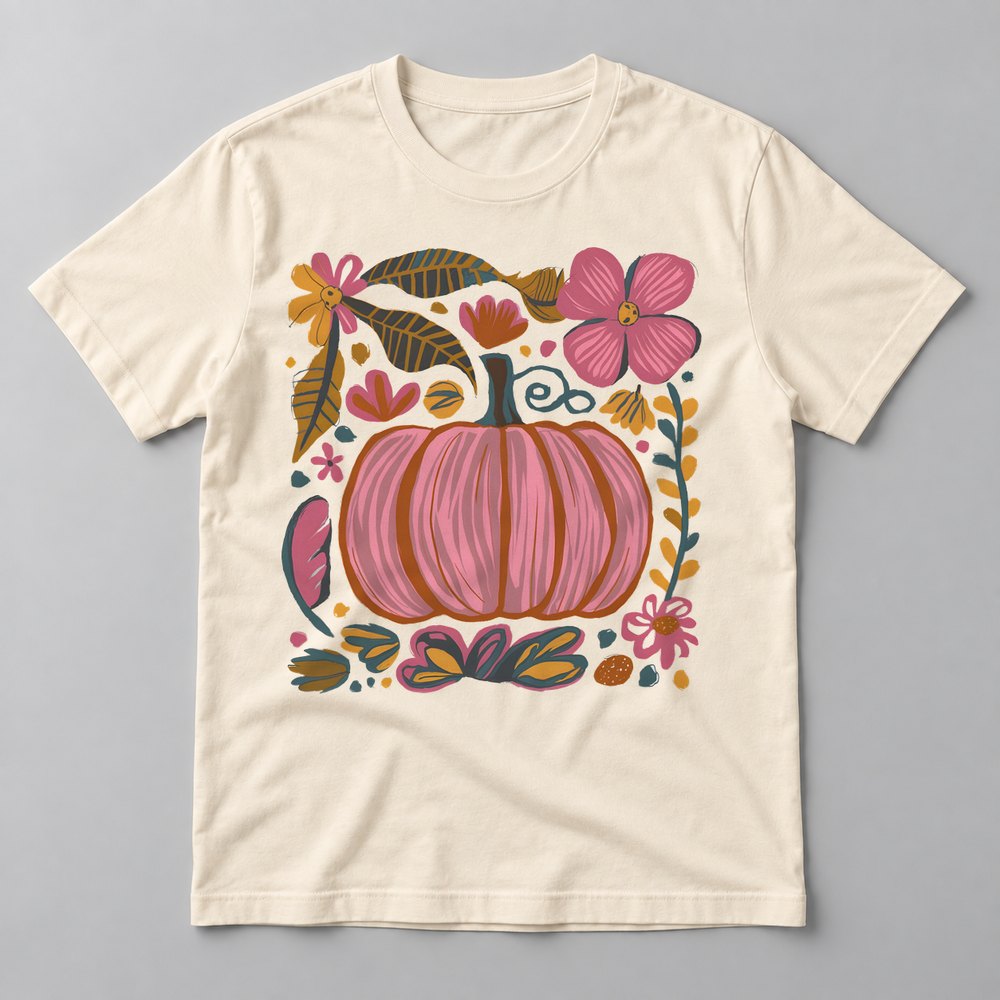Boho Pink Pumpkin tee in Natural