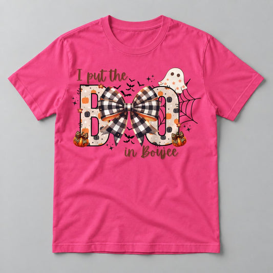 Boo in Bowjee tee in Hot Pink