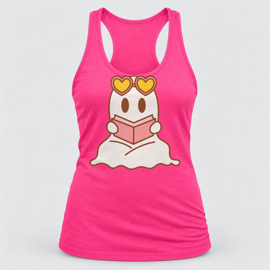 Bookish Ghost racerback tank in Hot Pink