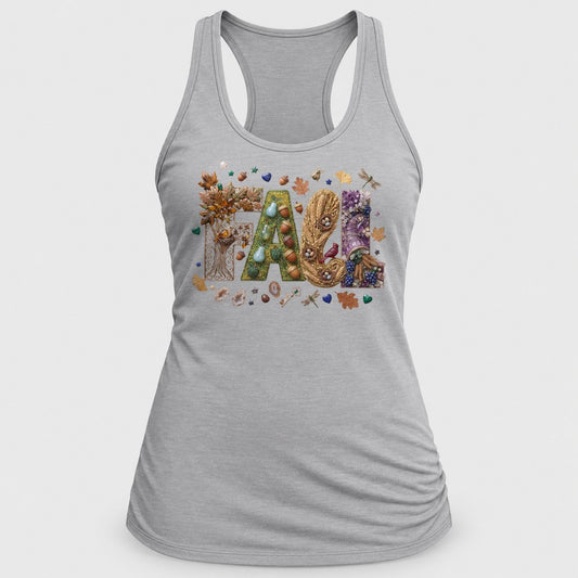 Botanical Jewel Fall Letters racerback tank in Silver