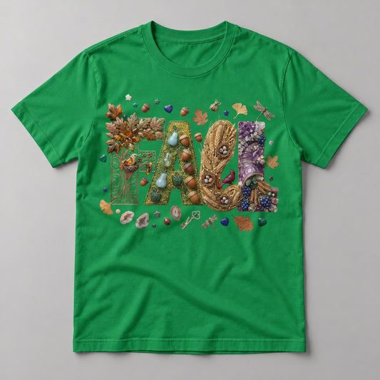 Botanical Jewel Fall Letters tee in Kelly Green