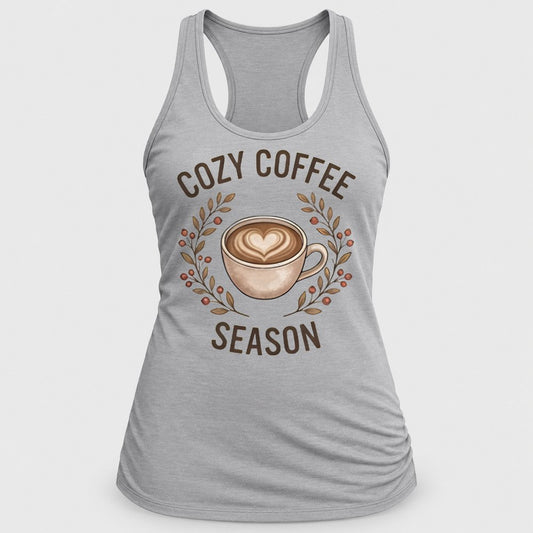 Cozy Coffee Season racerback tank in Silver