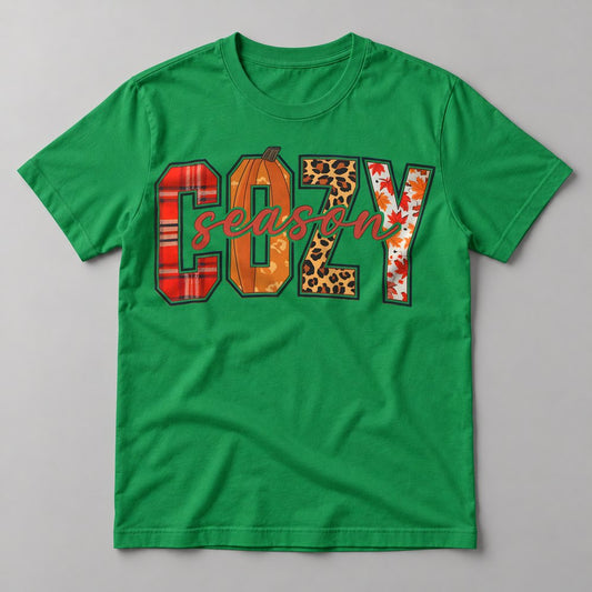 Cozy Season Plaid & Leopard tee in Kelly Green