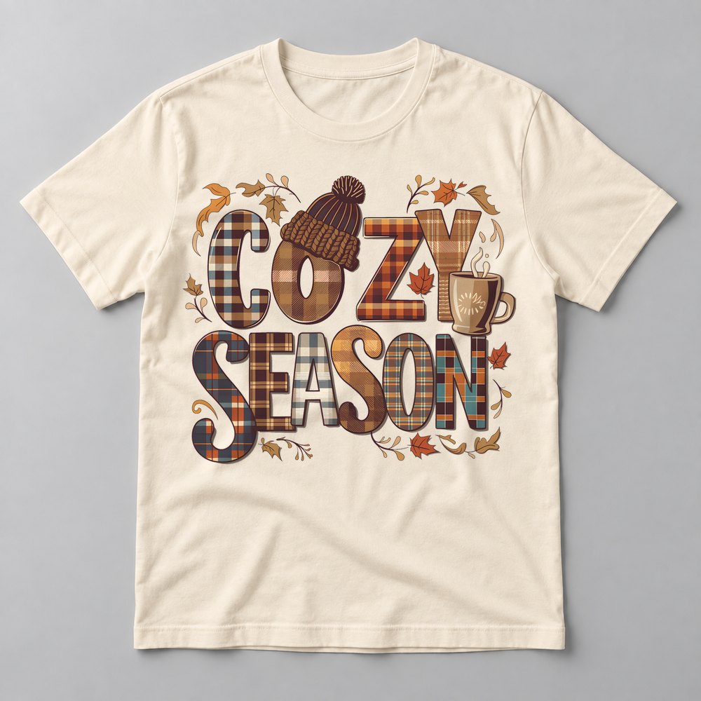 Cozy Season Plaid tee in Natural
