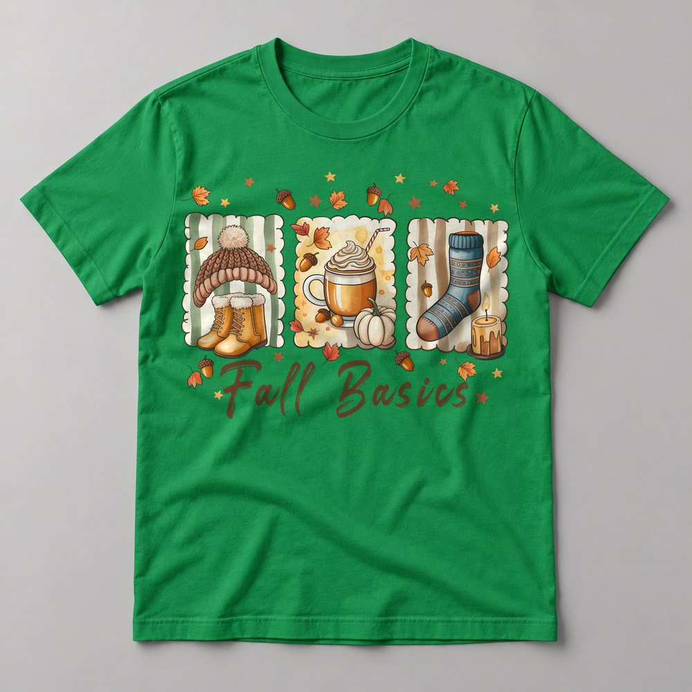 Fall Basics Trio pressed on a Kelly Green tee