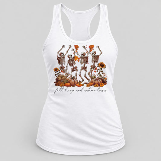 Fall Breeze Dancing Skeletons racerback tank in White