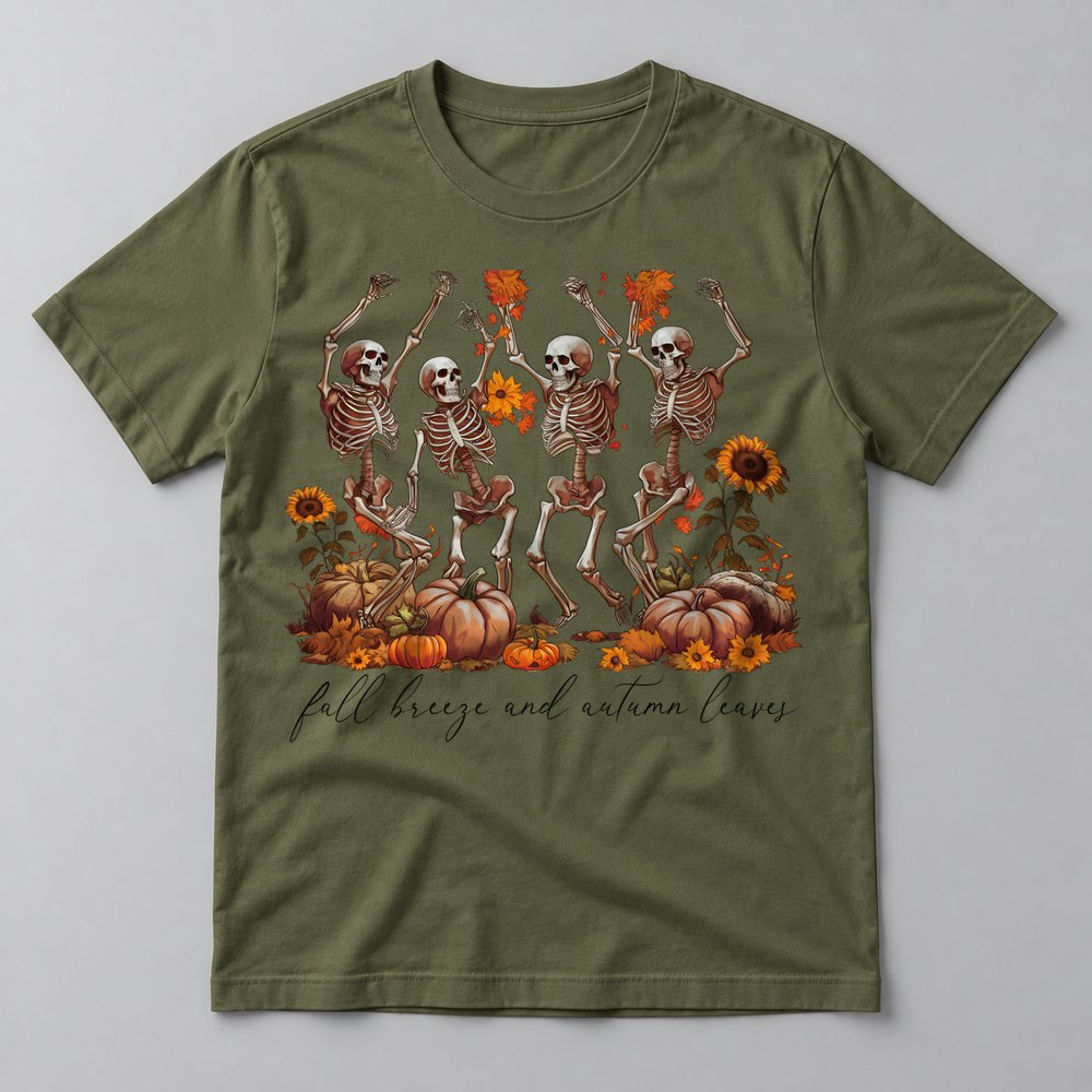 Fall Breeze Dancing Skeletons Halloween Tee