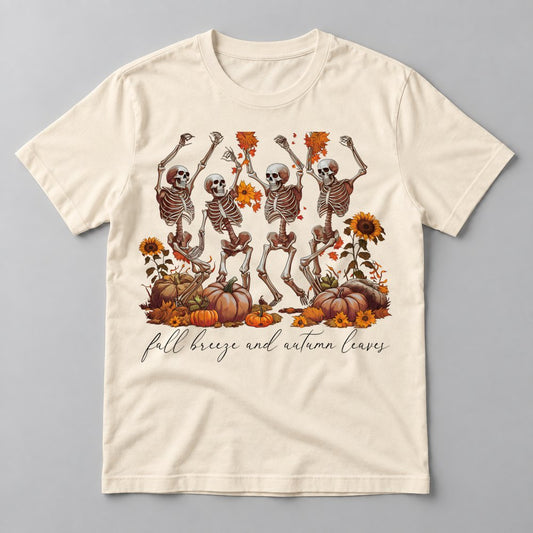 Fall Breeze Dancing Skeletons tee in Natural