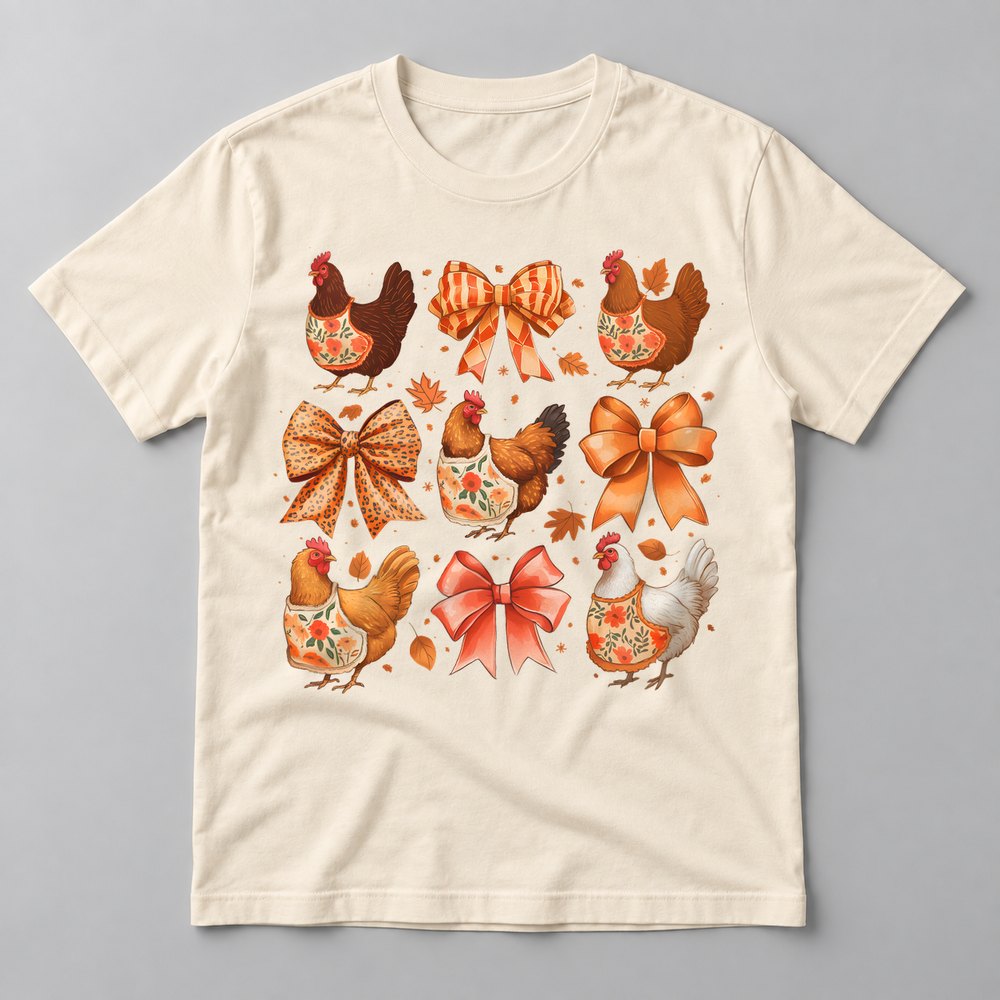 Fall Chickens & Bows tee in Natural