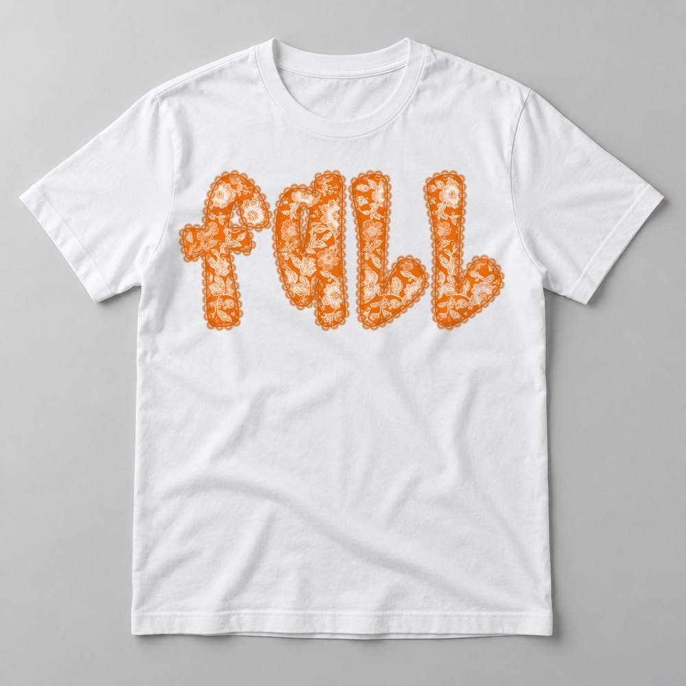 Fall Lace Lettering pressed on a White tee