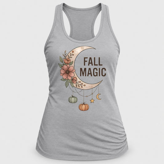 Fall Magic Moon racerback tank in Silver