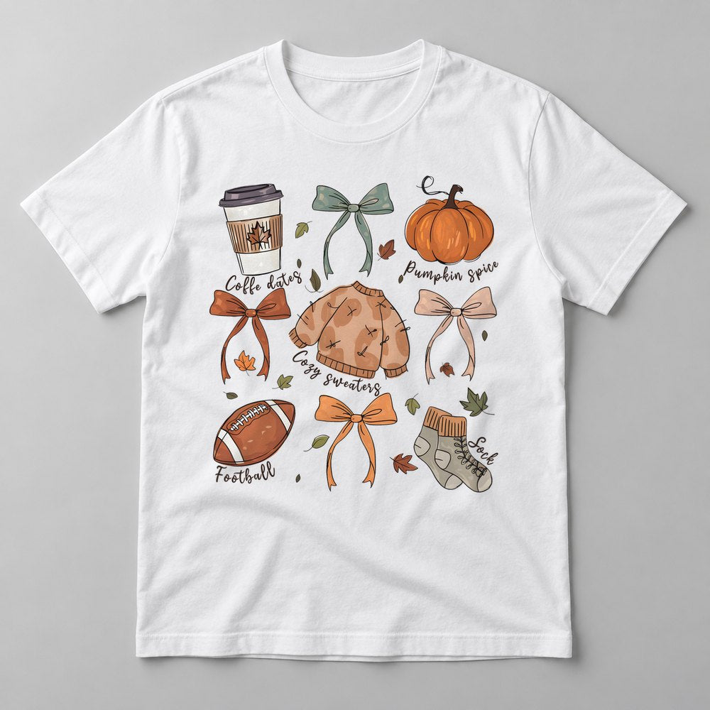 Fall Season Doodles pressed on a White tee