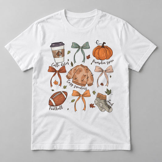 Fall Season Doodles pressed on a White tee