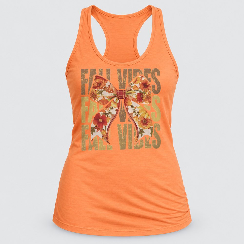 Fall Vibes Floral Bow Gold Racerback Tank