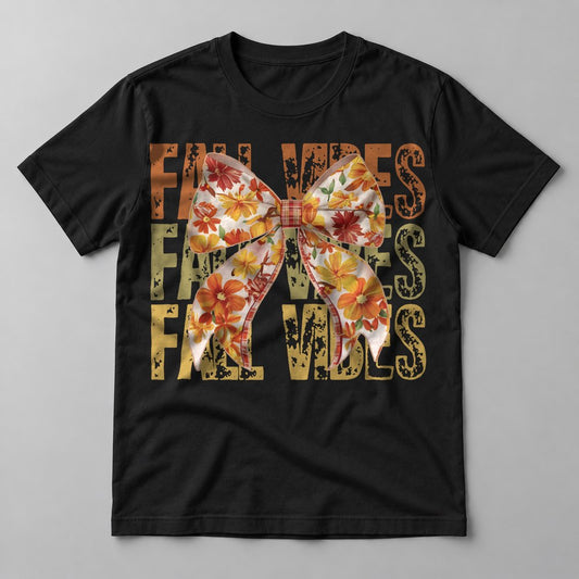 Fall Vibes Floral Bow Rose tee in Black