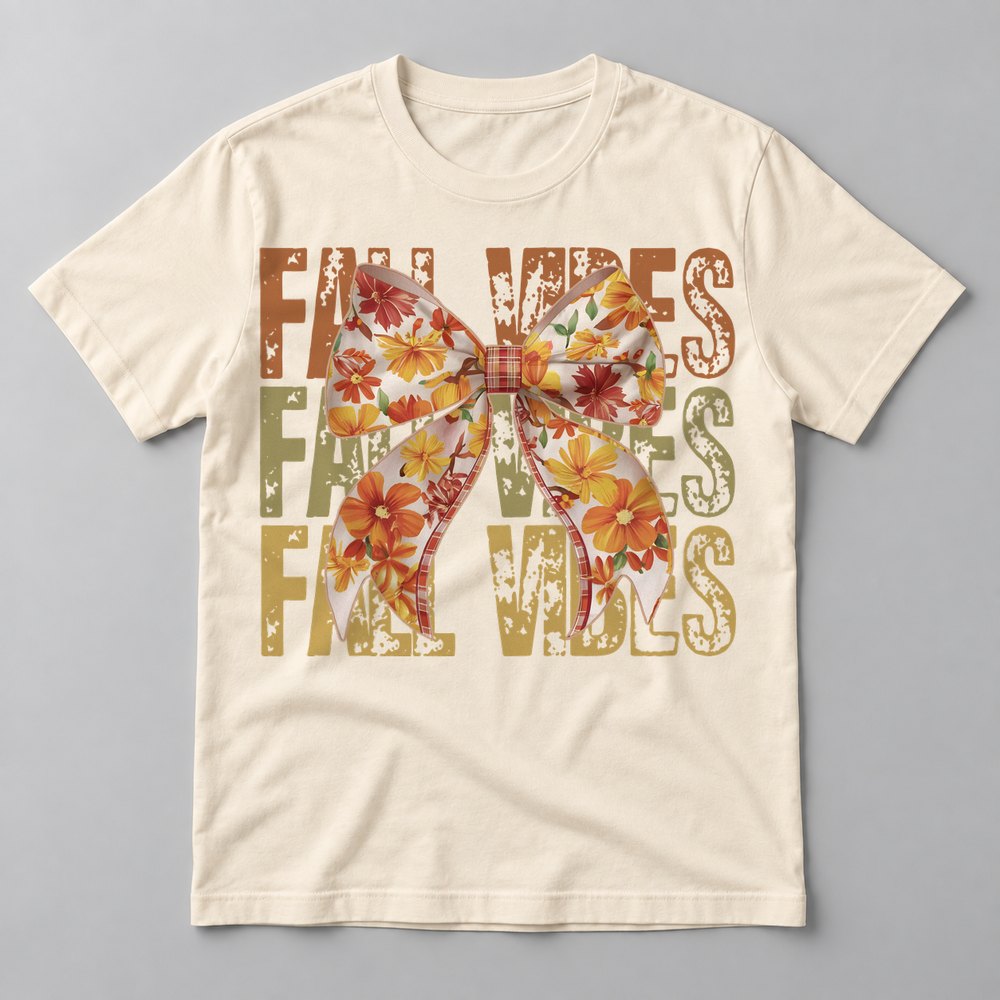 Fall Vibes Floral Bow Rose tee in Natural