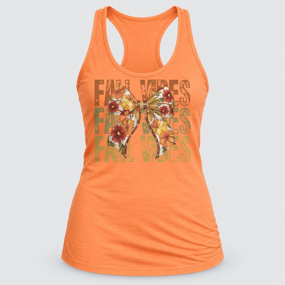 Fall Vibes Floral Bow Rust Racerback Tank