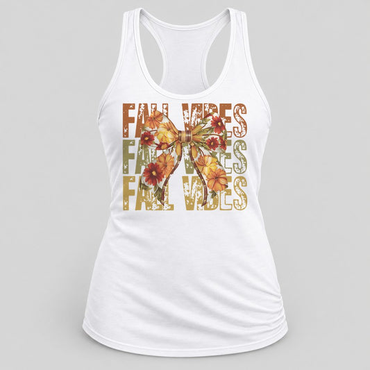 Fall Vibes Floral Bow Rust racerback tank in White