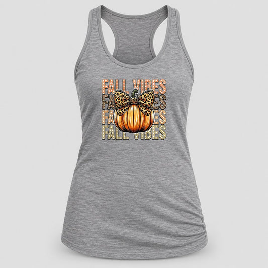 Fall Vibes Leopard Bow racerback tank in Heather Grey
