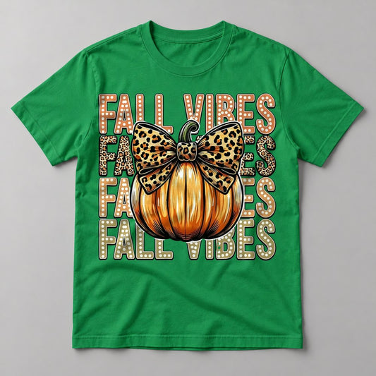 Fall Vibes Leopard Bow tee in Kelly Green