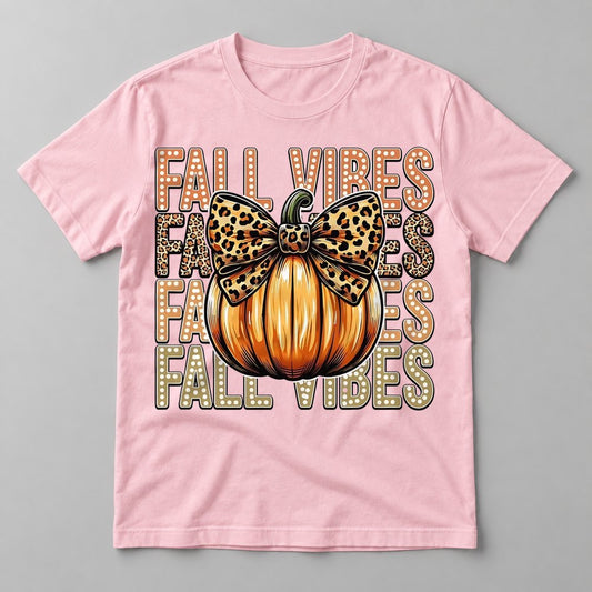 Fall Vibes Leopard Bow tee in Soft Pink