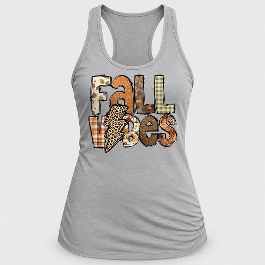 Fall Vibes Patchwork racerback tank in Silver