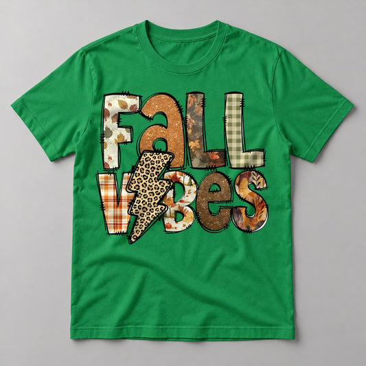 Fall Vibes Patchwork tee in Kelly Green