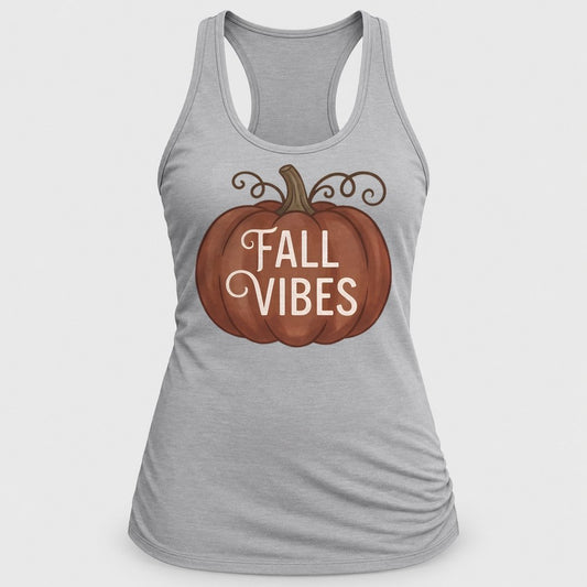 Fall Vibes Rust Pumpkin racerback tank in Silver