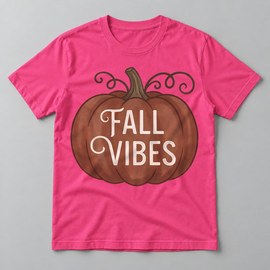 Fall Vibes Rust Pumpkin tee in Hot Pink