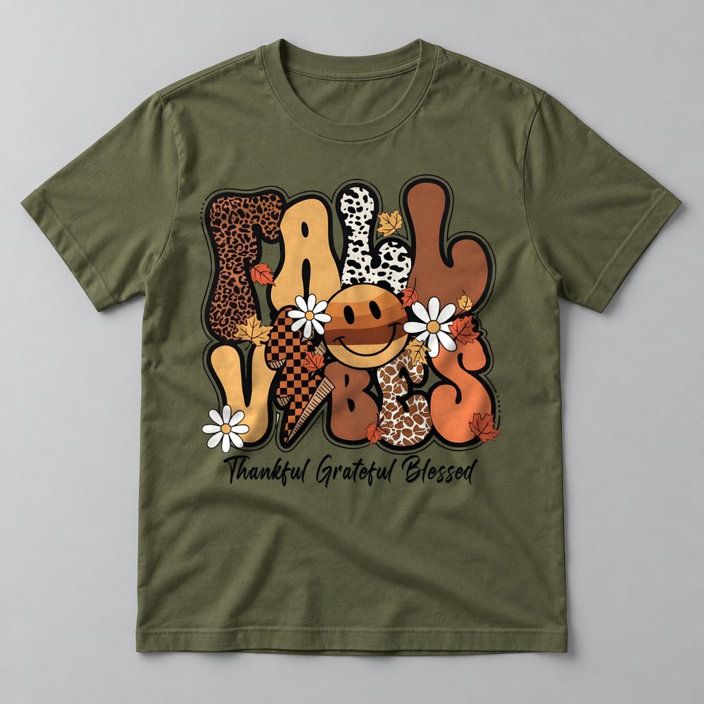 Fall Vibes Thankful Grateful Blessed Fall Tee