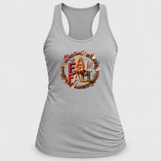 Fall Yarn Wreath racerback tank in Silver