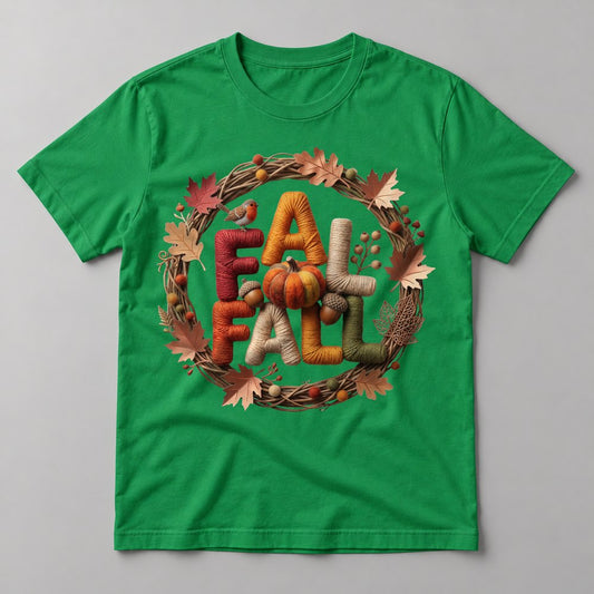 Fall Yarn Wreath tee in Kelly Green