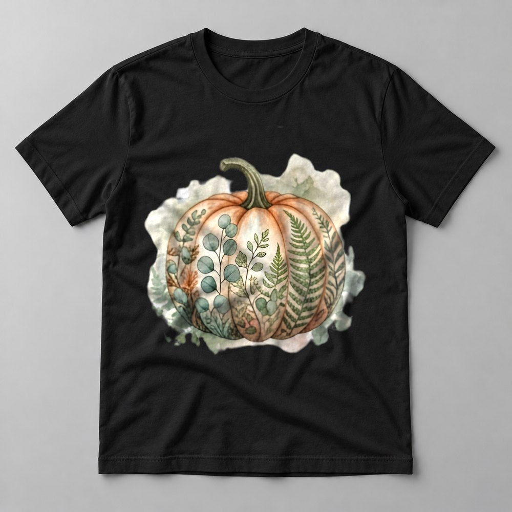 Fern Botanical Pumpkin tee in Black