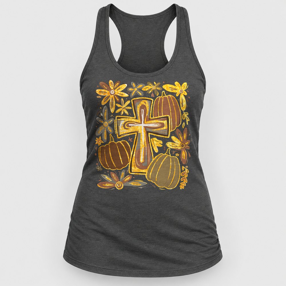 Floral Cross Pumpkins Racerback Tank