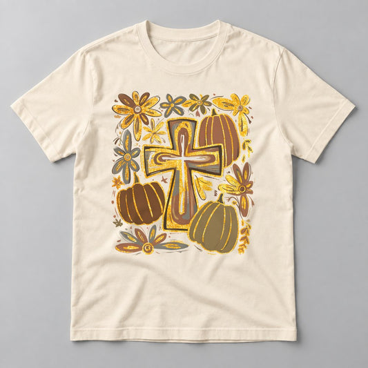 Floral Cross Pumpkins tee in Natural