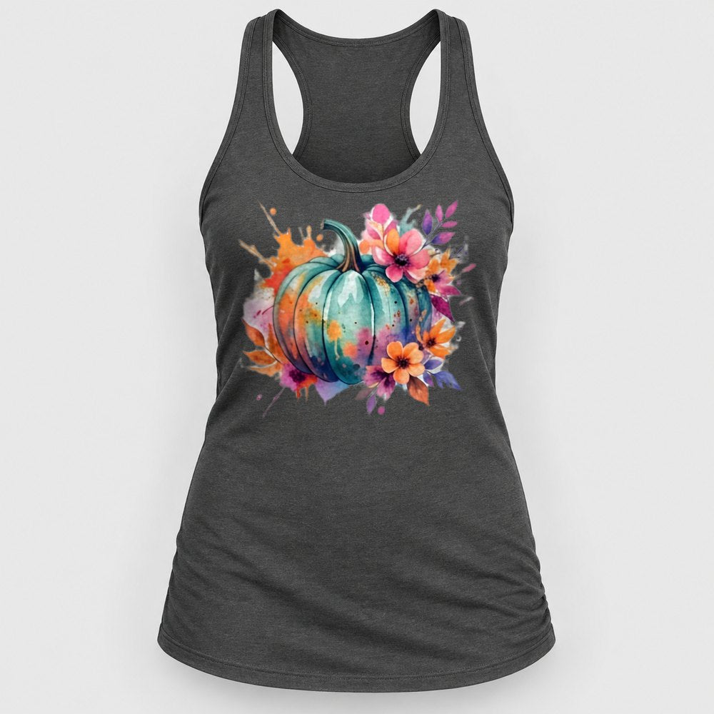 Floral Splash Teal Pumpkin Racerback Tank