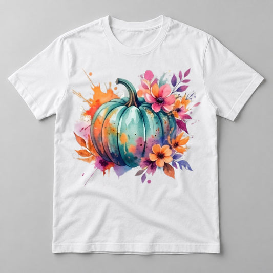 Floral Splash Teal Pumpkin tee in White