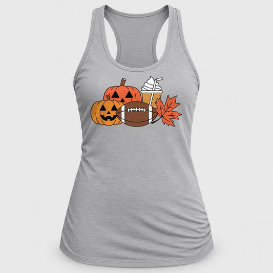 Football Fall Favorites racerback tank in Silver